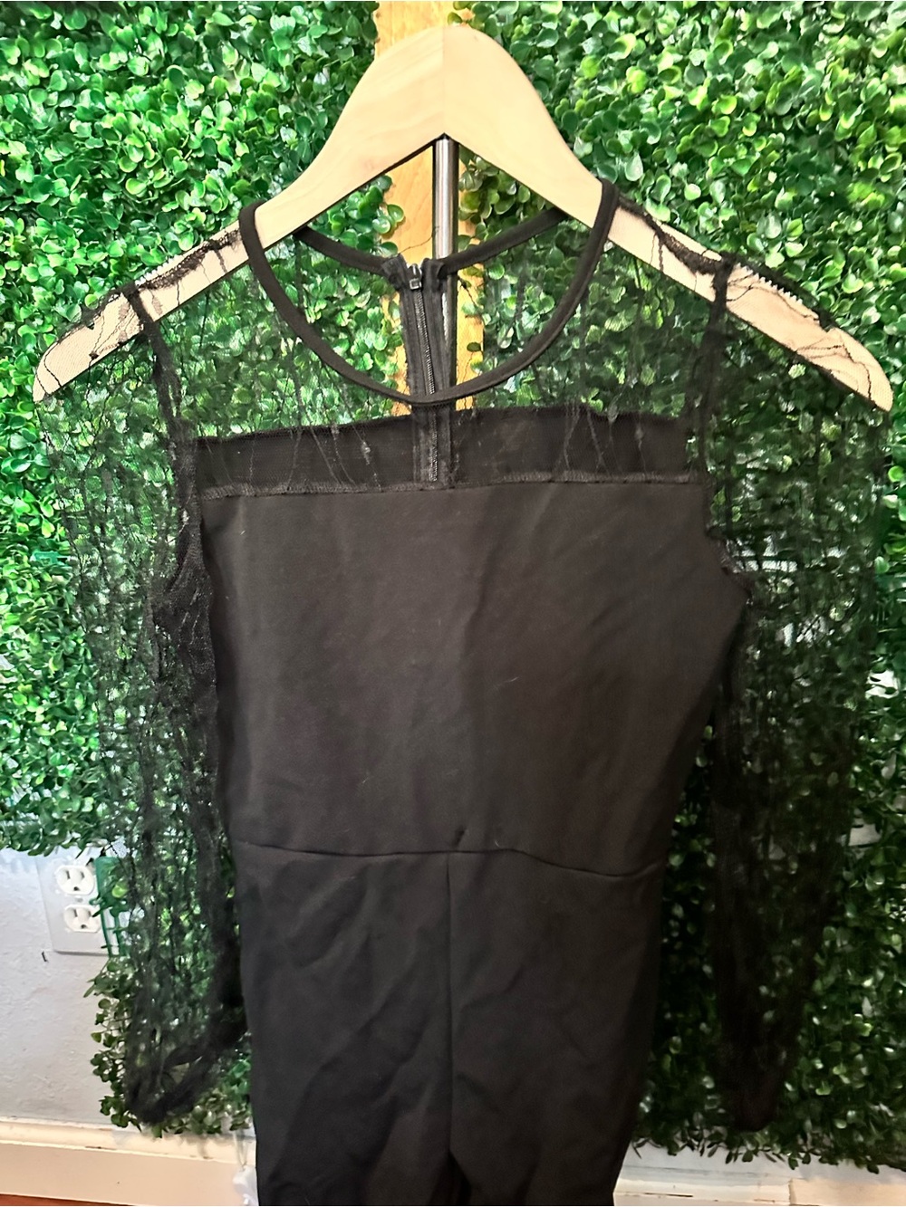 Black Lace-Sleeve Jumpsuit